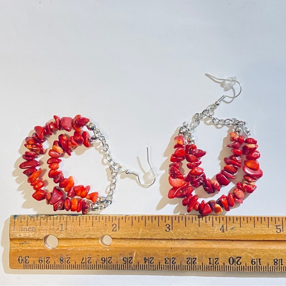 Long Chandelier Style Red Coral Drop Earrings - Picture 3 of 3